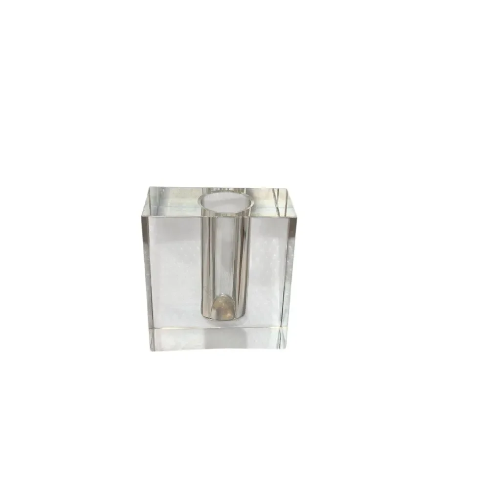 Modern Glass Block Bud Vase Minimalist Clear Contemporary Sculptural Heavy